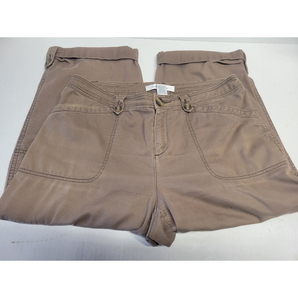 Croft &‎ Barrow Womens Utility Capri Pants Taupe Brown Cuffed Cargo Size 8